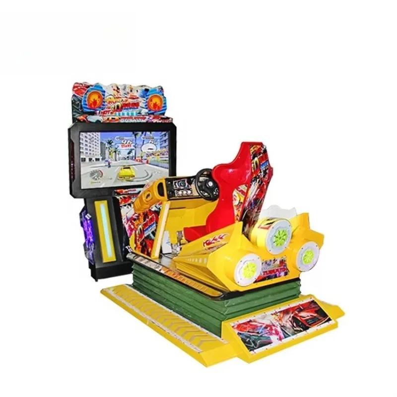 3D Outrun Arcade Car Racing Game 55 Inch LCD Coin Operated Motion Simulator Yellow Blue Metal Plastic Custom