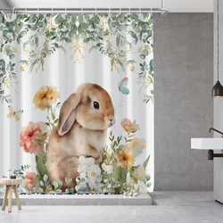 1PC, Garden rabbit, modern home bathroom waterproof shower curtain, 12 plastic hooks, 71in*71in