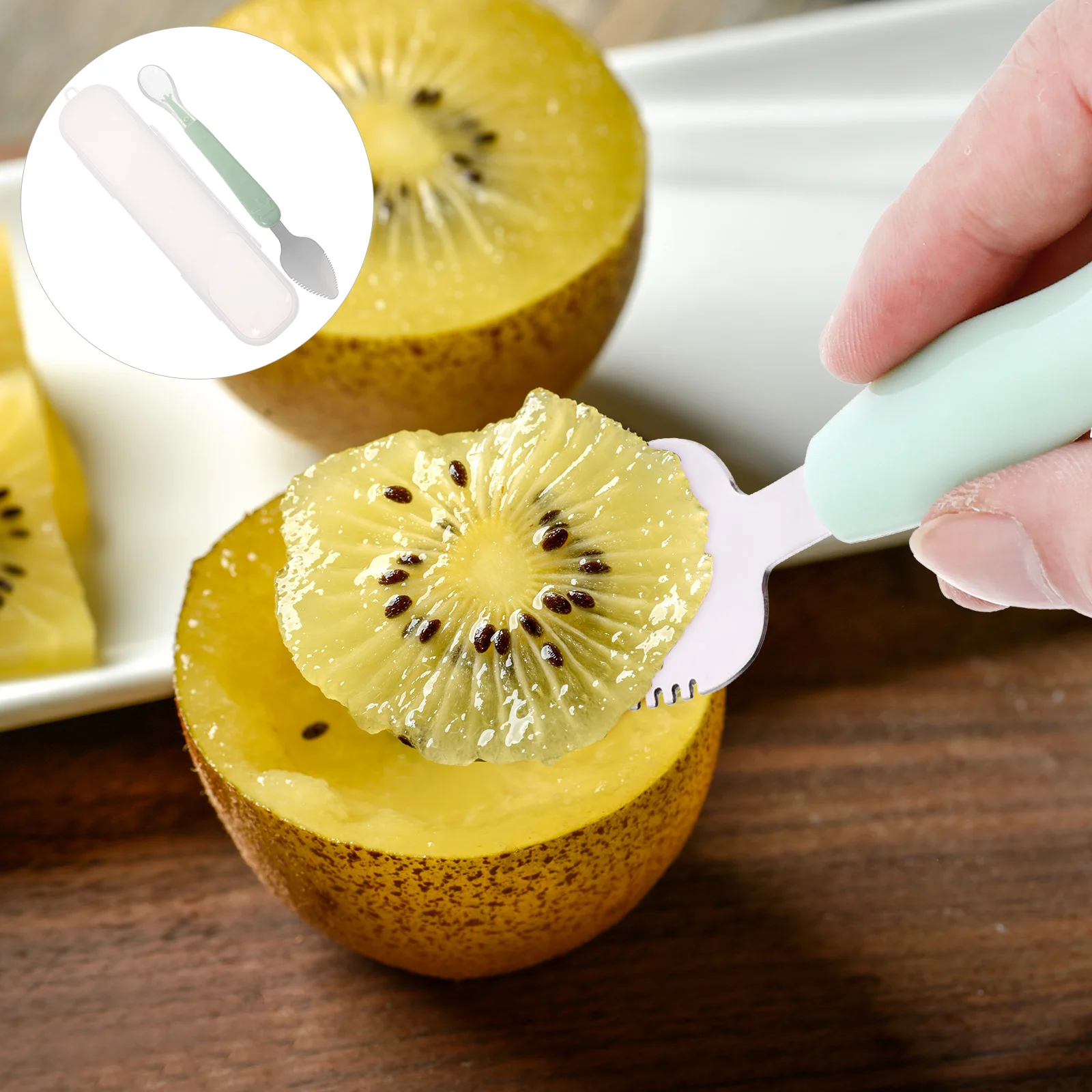 

Eco Friendly Baby Scraping Fruit Mud Puree Serrated Citrus Dessert Spoon Storage Material Infant Feeding Spoon