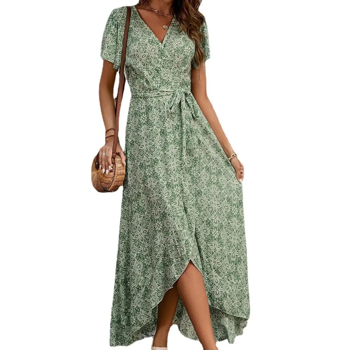 

Summer Dress Print Office Lady Dress Women Dress short sleeve dress Tunic Dress Vestidos