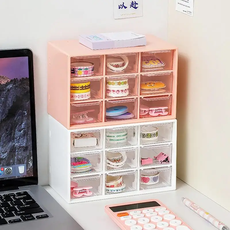 Desktop 6/9 Grid Storage Boxe Organizer Transparent Small Drawer Partitioned Student Desk Wall-mounted Sundries Storage Box Cute