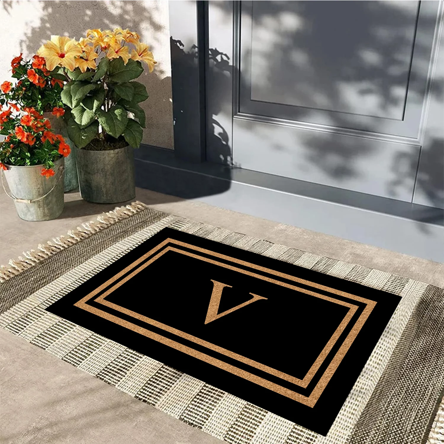 

Custom Monogram Initial Doormat Personalized Letter Welcome Mat Non-Slip Rubber Backed Entry Rugs Customizable Monogram Door Mat