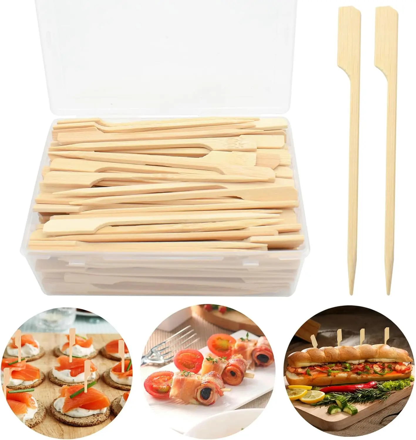 

Pcs Bamboo Skewers for Appetizers, 4.7 Inch Toothpicks with Storage Box, Cocktail Picks for Drinks, Fruit Kababs, Sausage, Barbe
