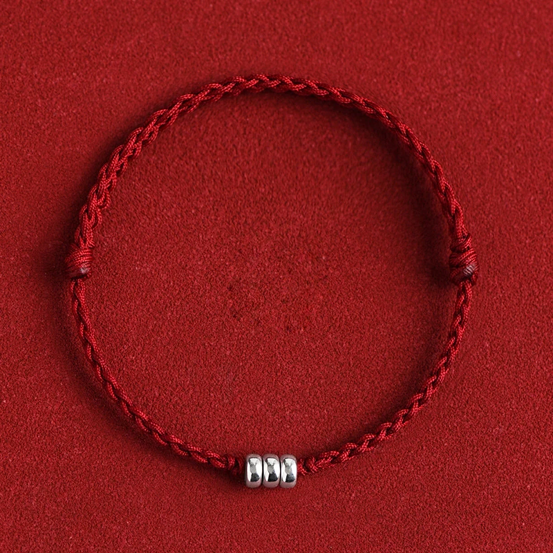 Fit 13-18cm 925 srebrne bransoletki linowe damskie okrągłe koraliki w kształcie koła czerwona nić linia bransoletki sznurkowe dla kobiet dziewczynki mężczyźni