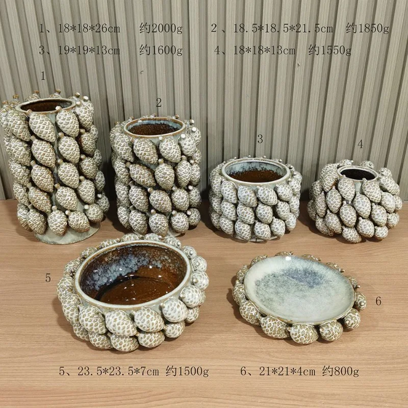 ceramic fruit flower pot, pine nut hazelnut flower tank, white porcelain craft ornament, desktop decoration, handmade