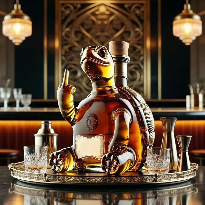 Funny Middle Finger Whiskey Glass Decanter With Duck For Turtle Dog Design 10Oz Wine Bottle For Bar Office Home Decor Statue