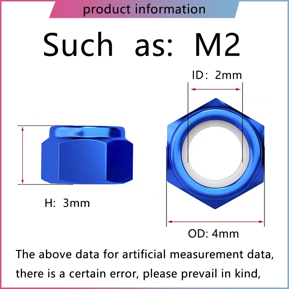 M2 M2.5 M3 M4 M5 M6 M8 Aluminum Hex Nylon Lock Nut Anodized Multi-color Colourful Aluminum Alloy Insert Locking Nuts 2/6/8/10Pcs
