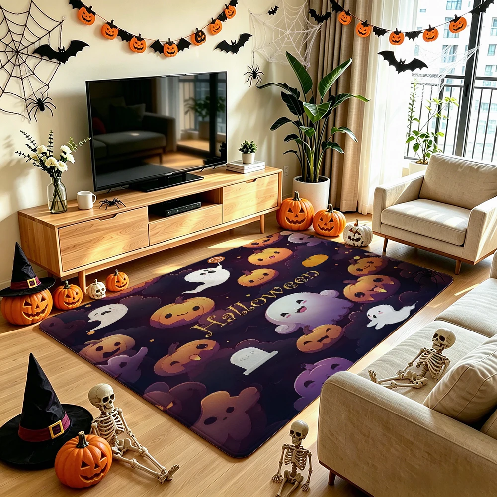 1pc cartoon ghost pumpkin Halloween living room floor mat anti-slip silicone tufted carpet for sofa