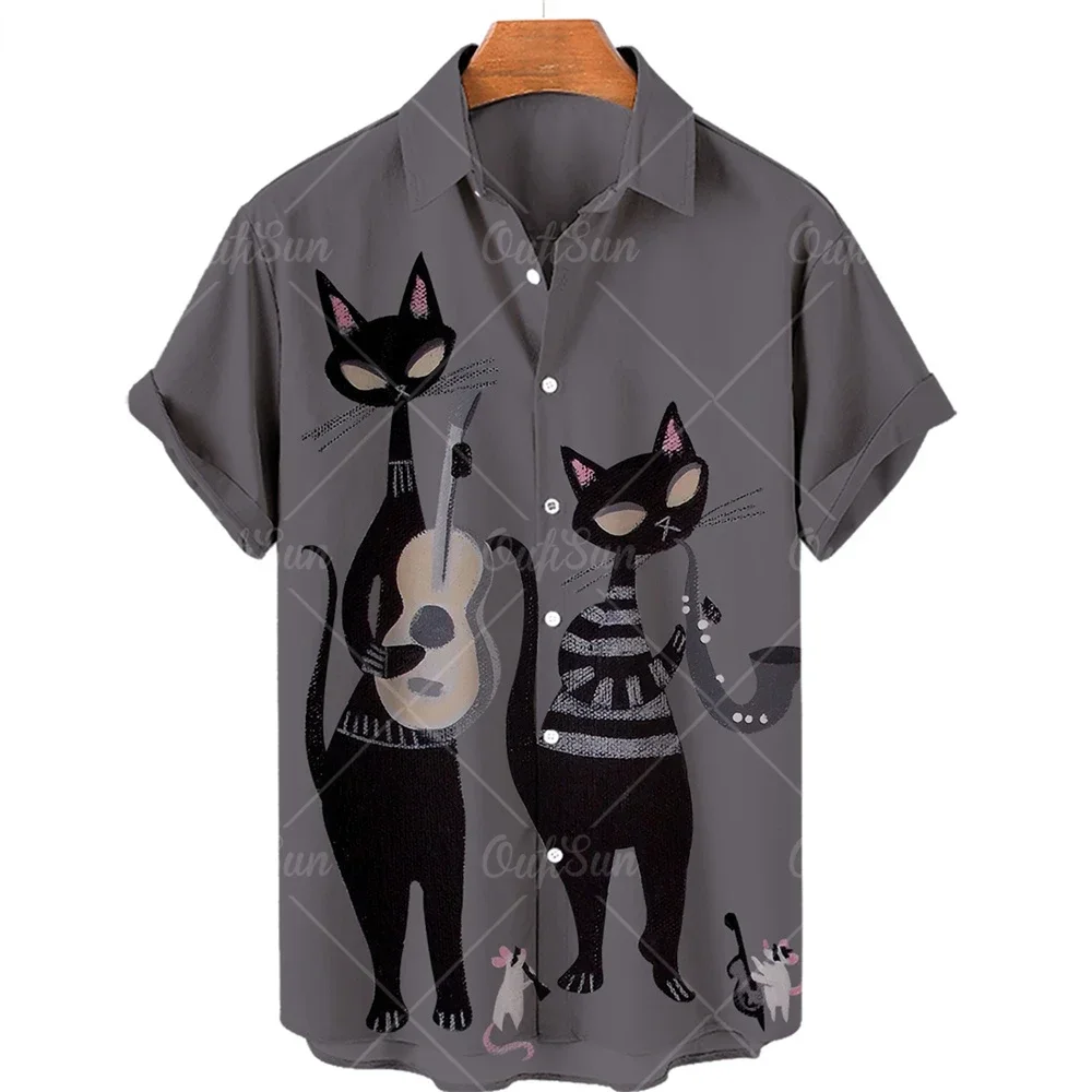 Summer Unisex Hawaiian Shirt Men\'s Kawaii Cat Fashion T-Shirt 3D Printed Men\'s Shirt Casual Short Sleeve Tops Oversized Clothes