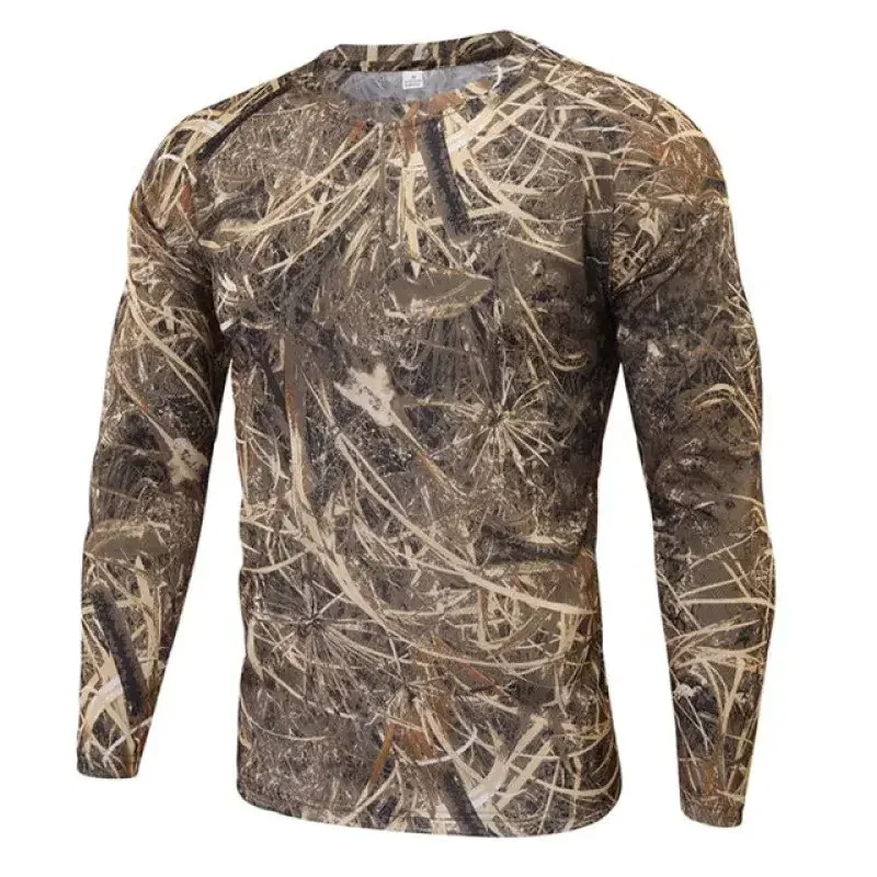 2024 Autumn New Men\'s Slim Fitting Camouflage Printed round neck Long Sleeved T-shirt, Hunting Camping Hiking pullover T-shirt