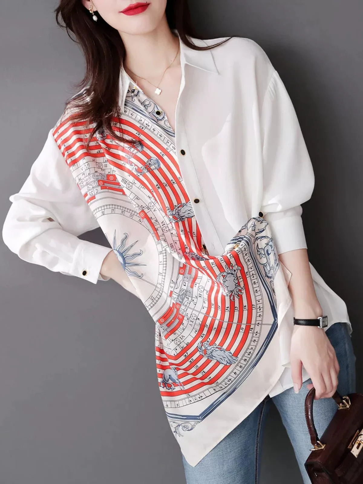 

Женский модный шарф с принтом и отделкой e Cut, весеннее новое поступление, простой дизайн, корейская прямая трубка...