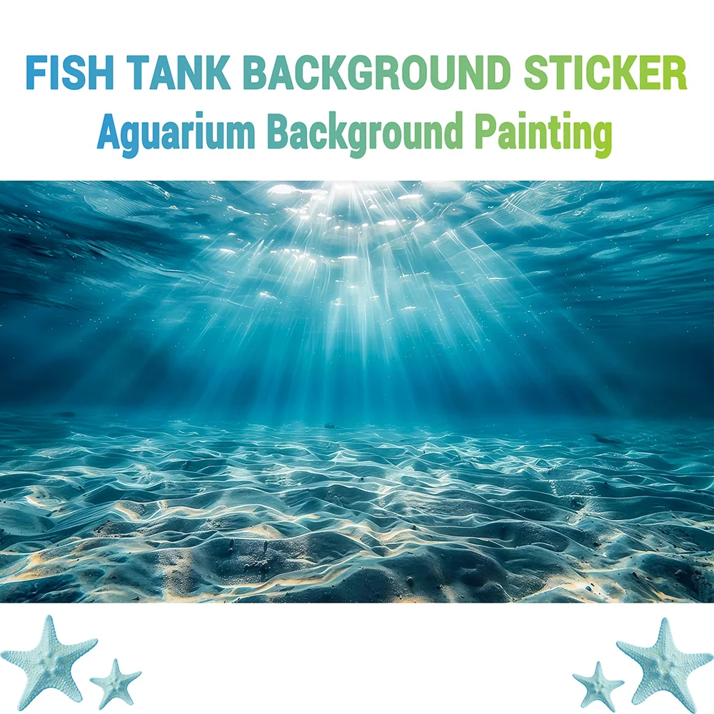 Blue Ocean Beach, Fish Tank Background Painting, Aquarium Background Painting Sticker, Front Self-Adhesive, Landscape Ornaments
