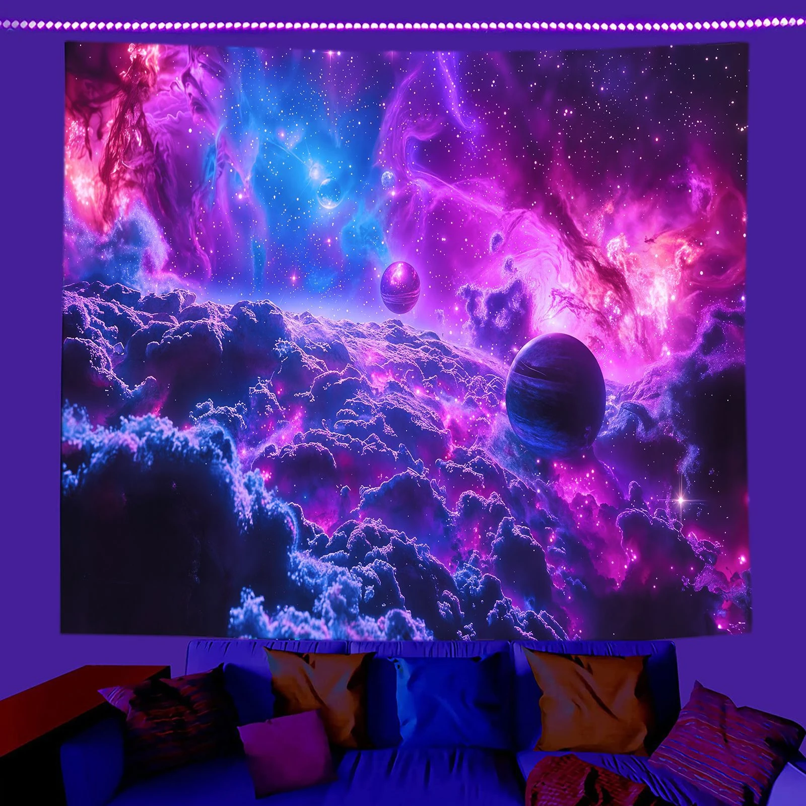 VIKAMA Purple Galaxy Clouds Planet Tapestry Wall Hanging, 6 Designs, Wall Decor for Bedroom Living Room Dorm