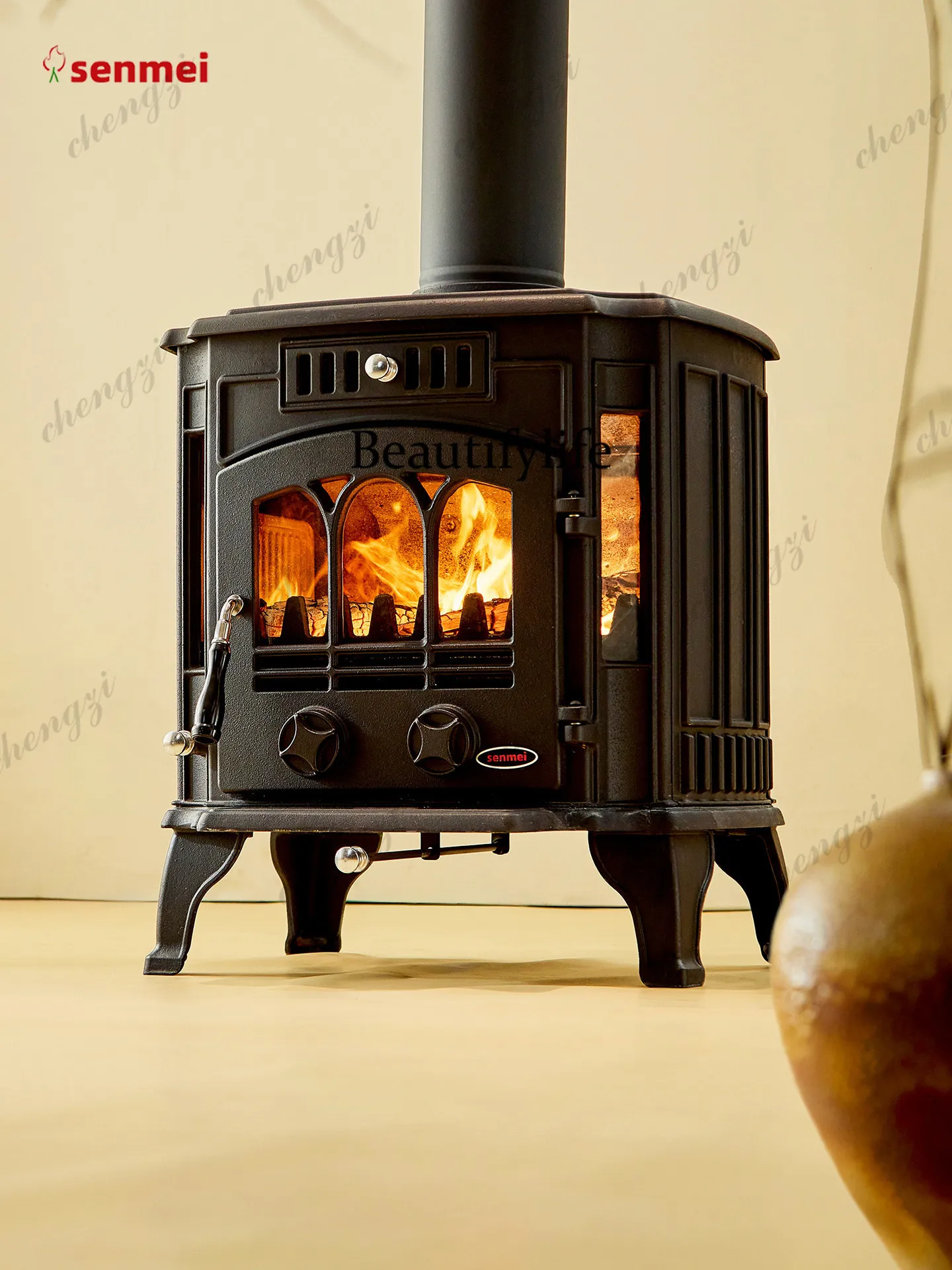 Cast iron real fire fireplace Self-built house Home indoor villa heating Wood-burning stove