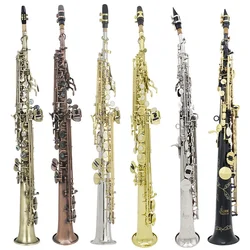 Sassofono Soprano Bb dritto ottone placcato argento B Flat Sax strumento a fiato di alta qualità con accessori per sassofono Soprano