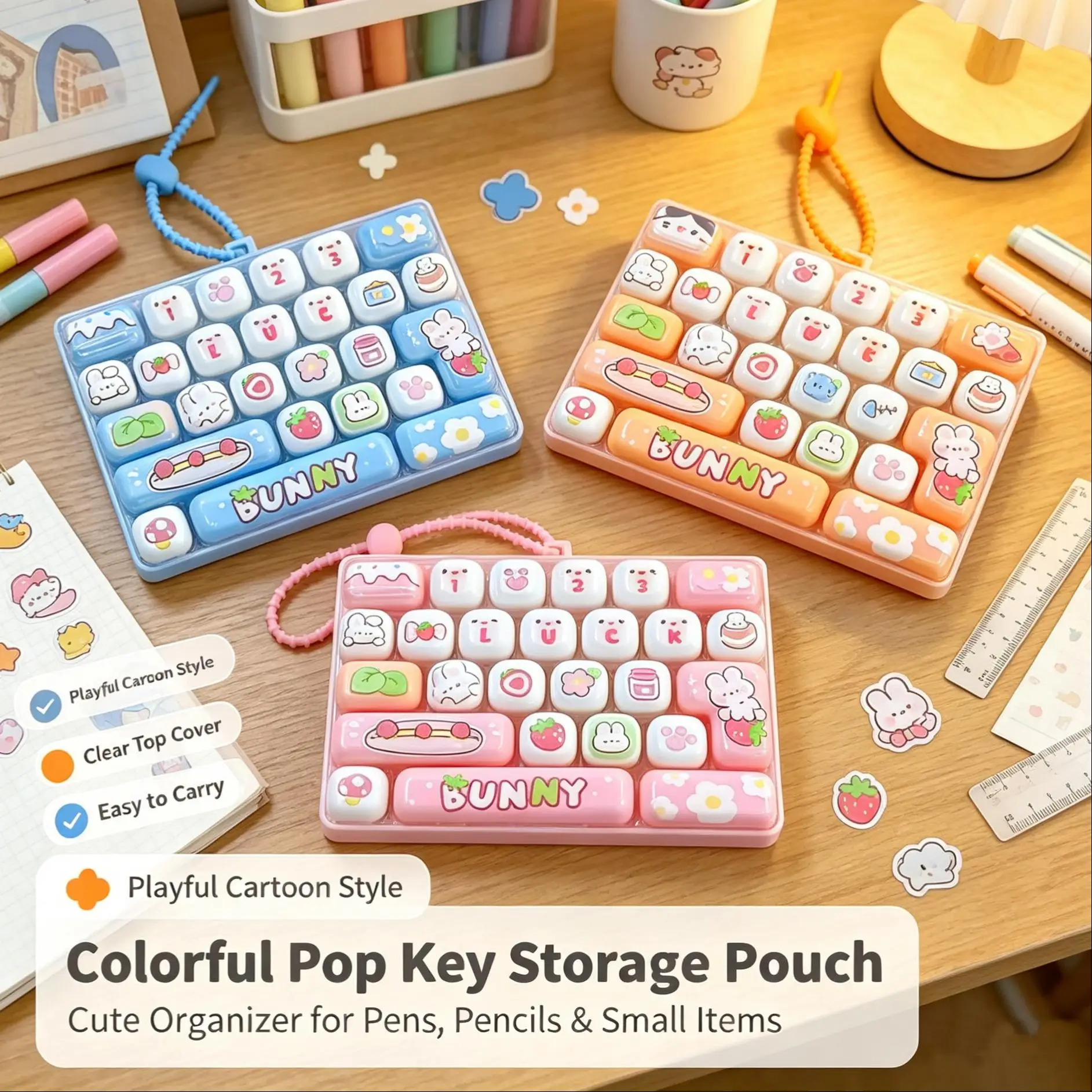 Cat Pudding 26-Key Decompression Keyboard Cartoon Clicker Cute Backpack Pendant Perfect Christmas Gift for Teens