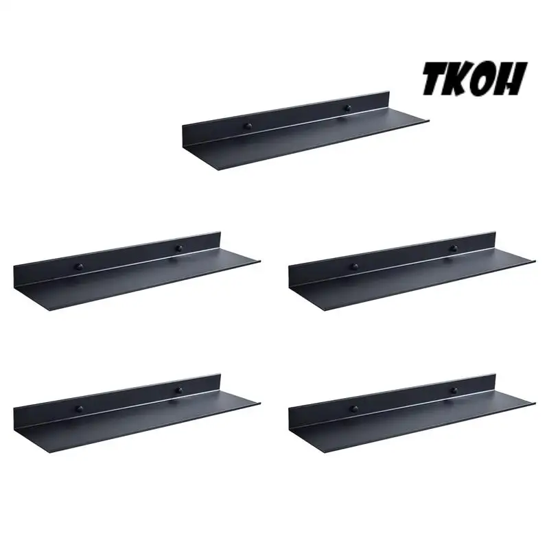 

TKOH-5X Floating Wall Shelf Black For Kitchen Bathroom Storage Rack Mirror Metal Shower Corner Shelves Cabinet Home B