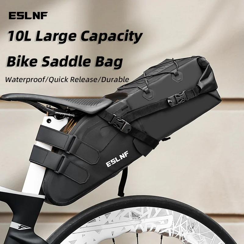 

10L Large Capacity Road Bicycle Saddle Bag Waterproof Cycling Travel Bag Quick Release MTB Rear Bag Bike Accessories