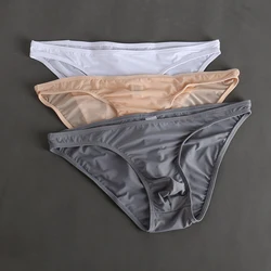 Sexy Men Bulge Pouch Thong Men's Underwear Silk Sexy Briefs Plus Size Solid Color Basic Underpants Ultra-soft Lingerie Hombre