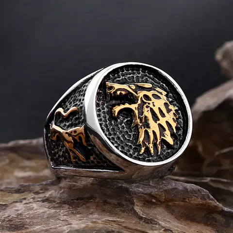 Fashion Vintage Nordic Viking Wolf Ring For Men Stainless Steel Ice Wolf House Stark Winterfell Animal Rings Punk Jewelry Gifts