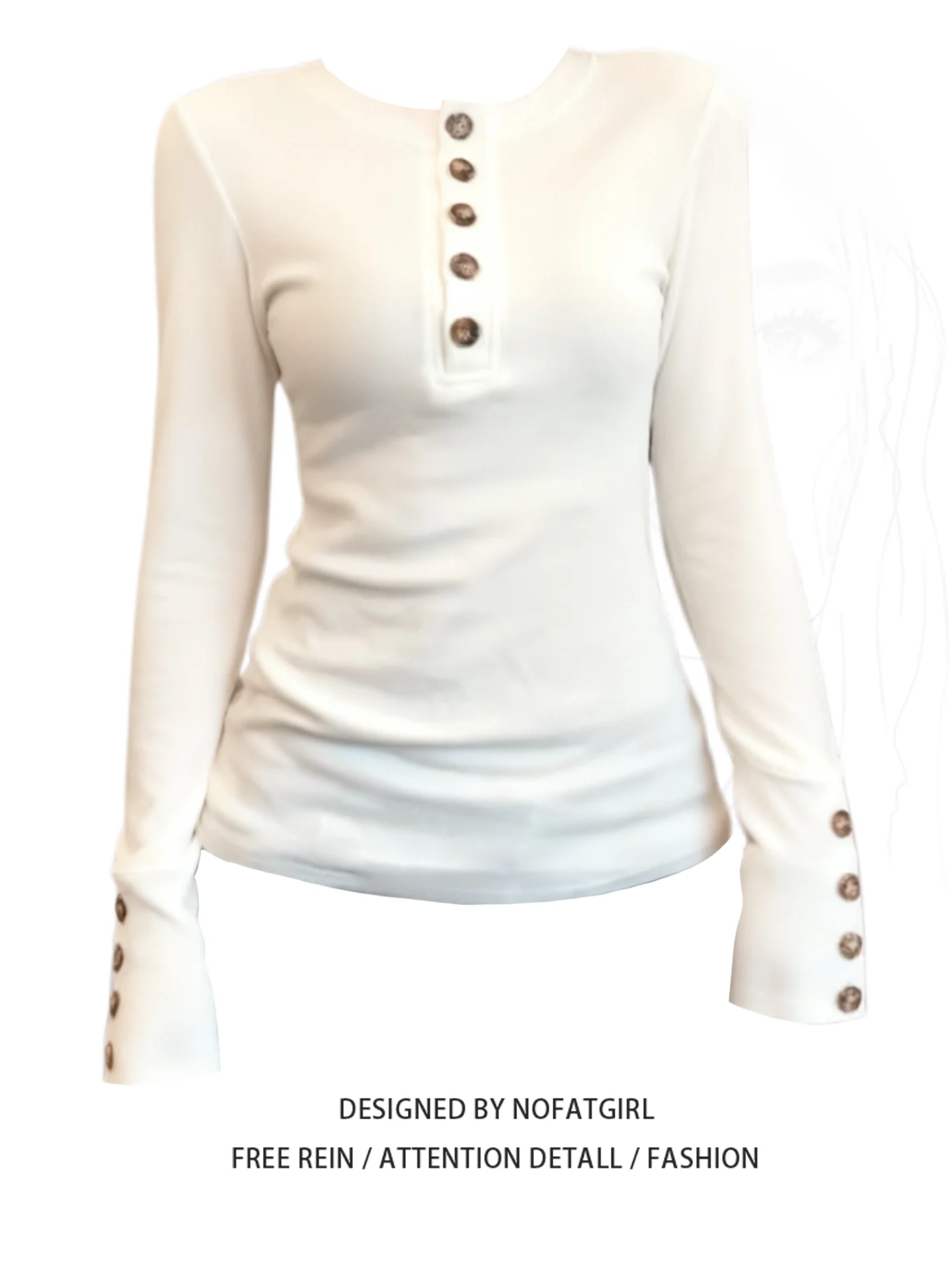 

Женская футболка больших размеров с длинным рукавом, белая, с пуговицами, приталенная, повседневная, базовая, для осени