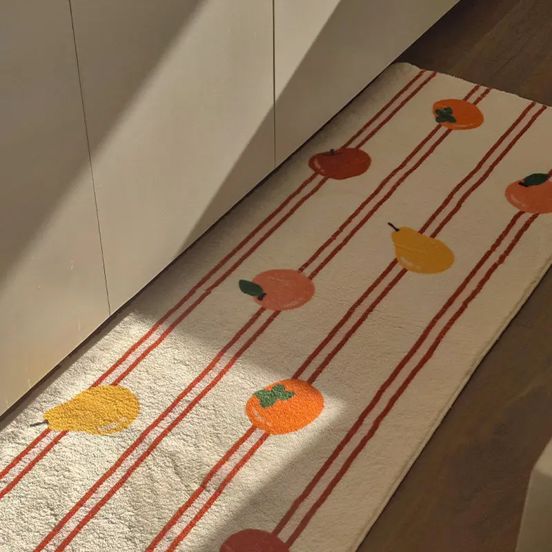 Cute Fruit Soft Bedside Rug Faux Cashmere Fluffy Bedroom Carpet Kawaii Solid Color Floor Mat Warm Long Area Rugs for Room Decor