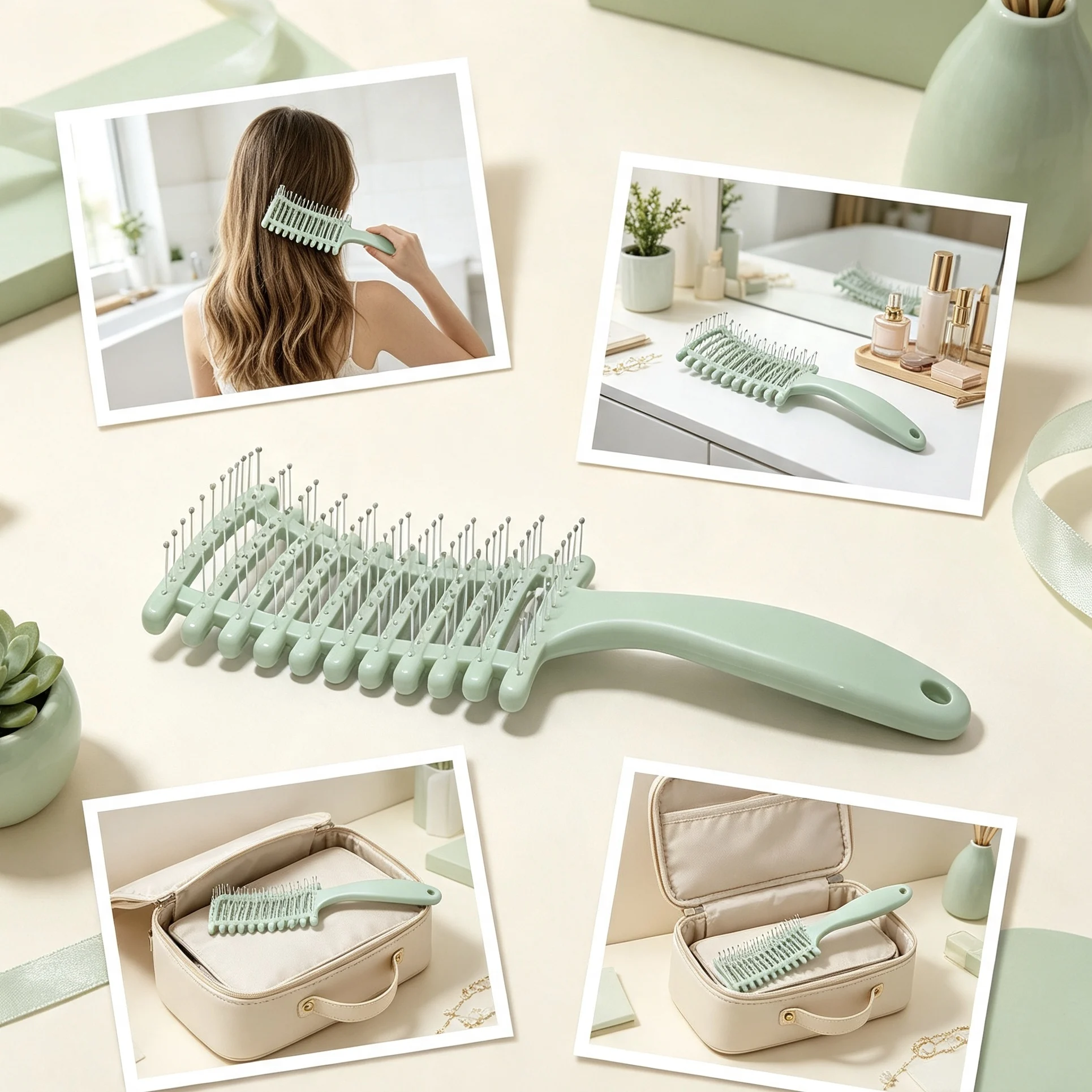 A hollowed-out rib comb that cushions pressure when combing hair, reducing the sensation of pulling and pain.