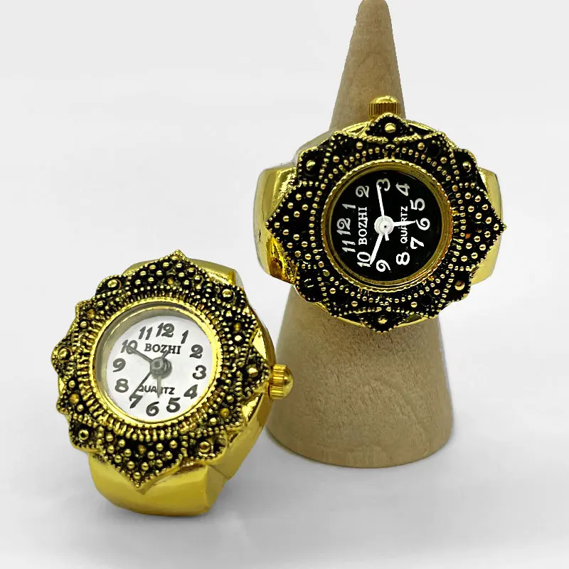 Finger Quartz Watch Mini Small Elastic Band  Alloy Watches Female Rings Jewelry Clock Vintag Flower Women Quartz Rose Watch Ring