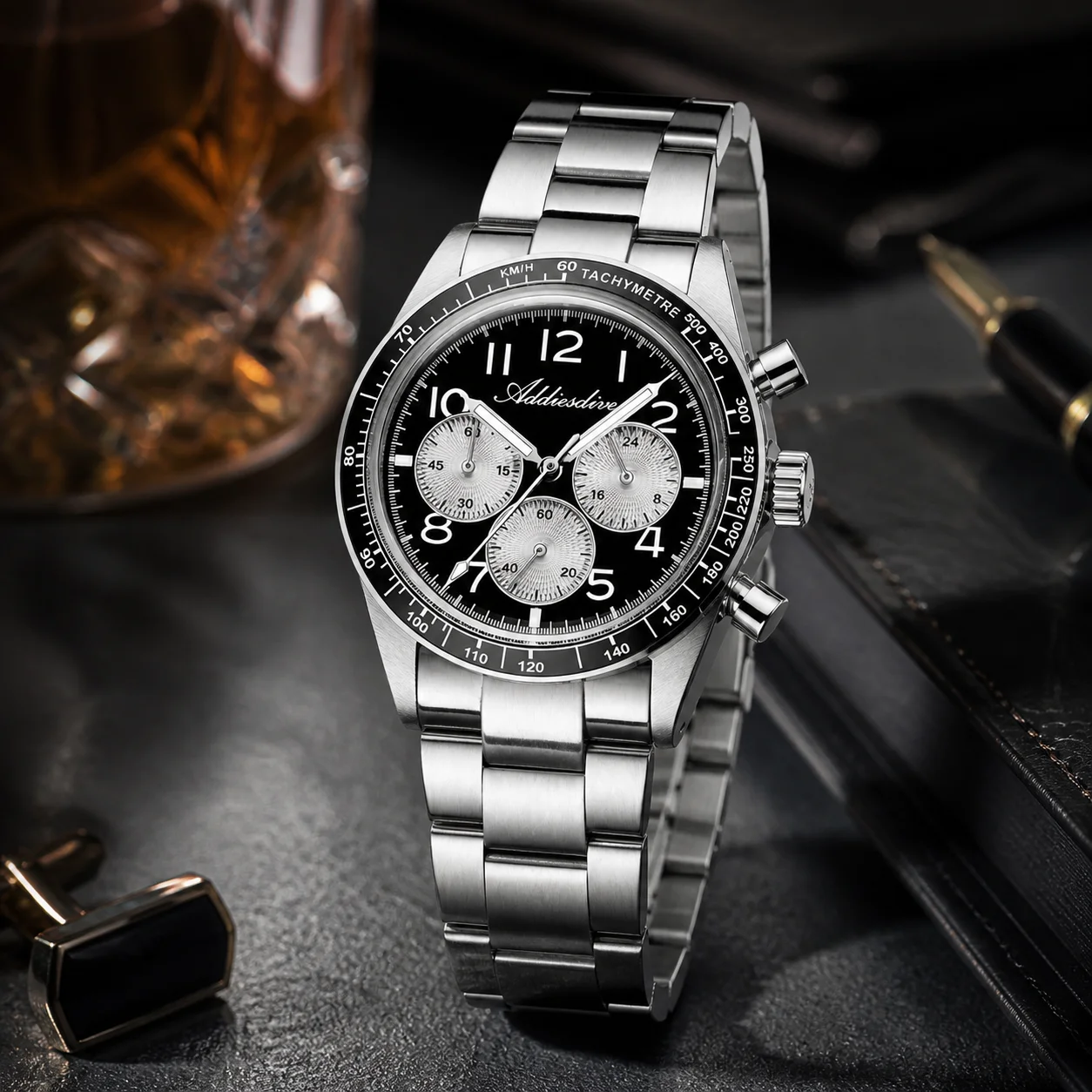 

ADDIESDIVE Quartz Watch For Men 37mm Bubble Glass Luxury Ceramic Bezel 100m Waterproof Luminous Watches Tachymeter Sports Watch