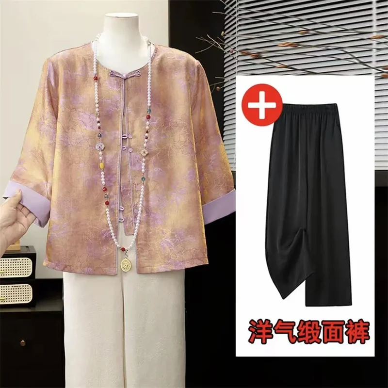 French Women Seven Divide Sleeves T-shirt Summer Female Round Neck Shirt Tops Summer Lady Large Size 5XL Printed Cardigan Blouse