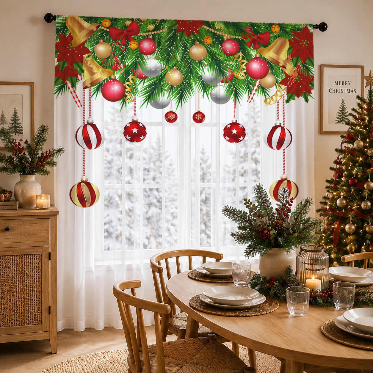 Christmas Modern Gradient Sheer Curtain, Good Quality Light Reducing Luxurious Privacy Voile For Living/Bedroom/Kids Room, Gift