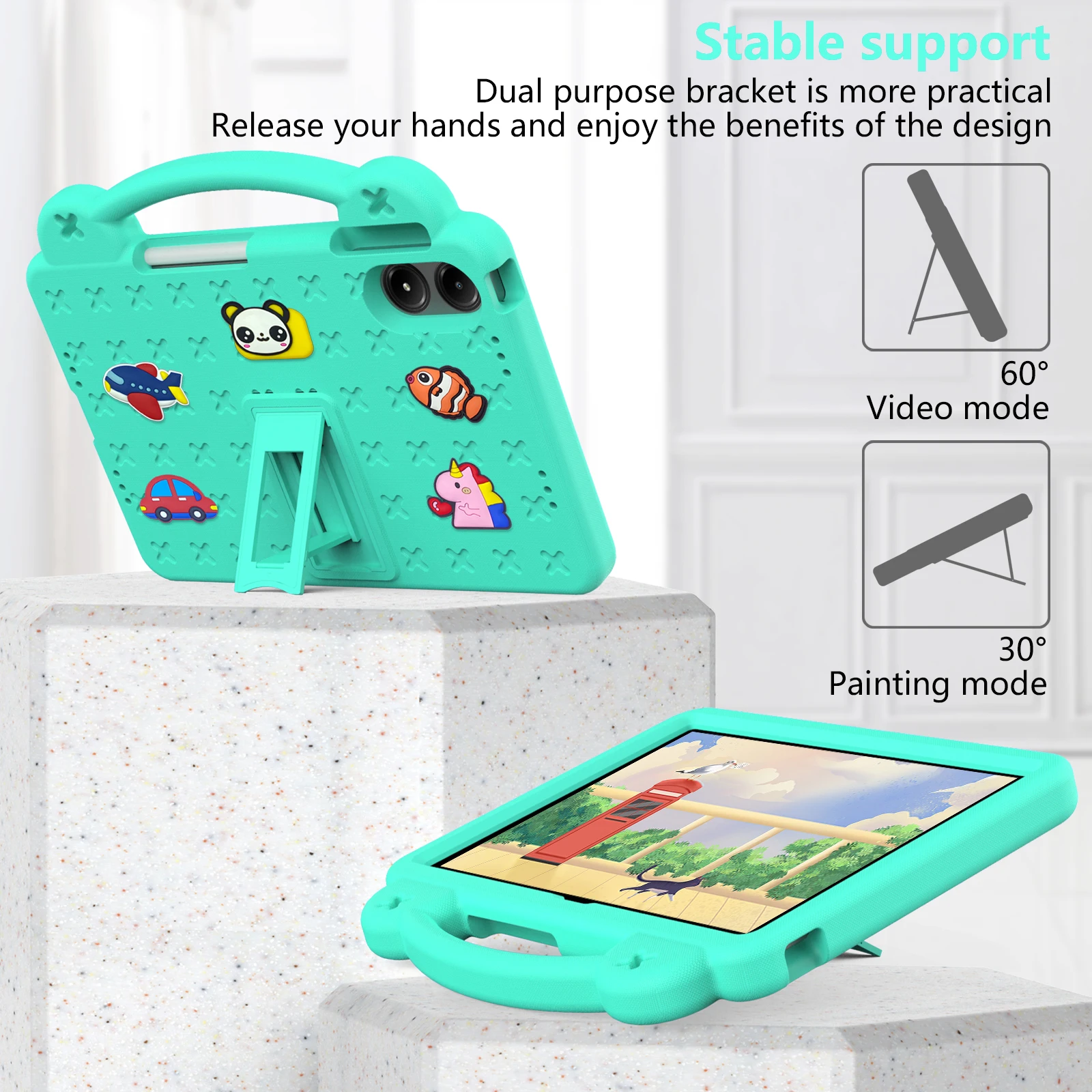 Dziecięcy, samodzielnie montowany futerał z pianki EVA do tabletów Xiaomi Poco Pad X1, C1, M1, 9, 8, 7 Pro 11,2", Redmi Pad 2 11", 9,7", Pro 12,1", SE 4G 8,7" – etui z podstawką. — zdjęcie produktu 3
