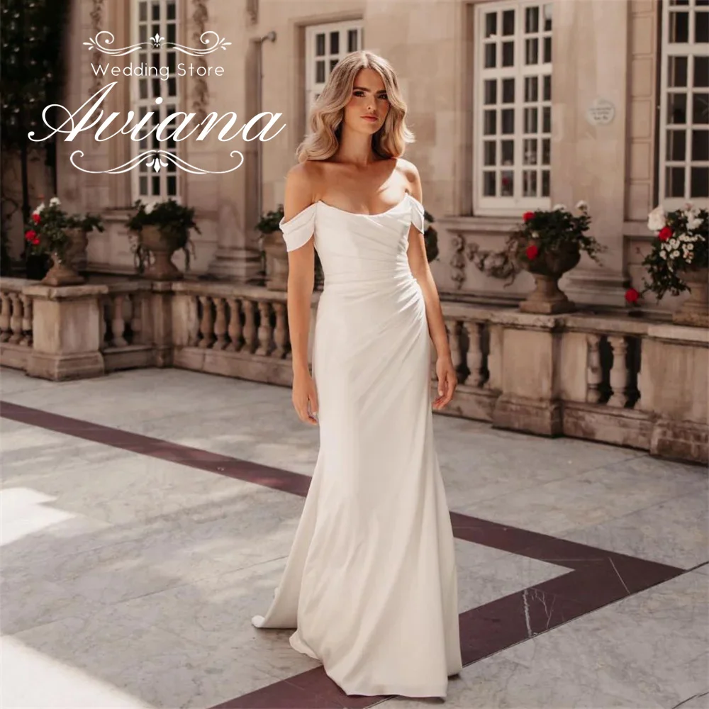 Aviana personalizado fora do ombro cetim sereia vestido de casamento botões sem costas elegante formal estilo princesa artesanal novo design