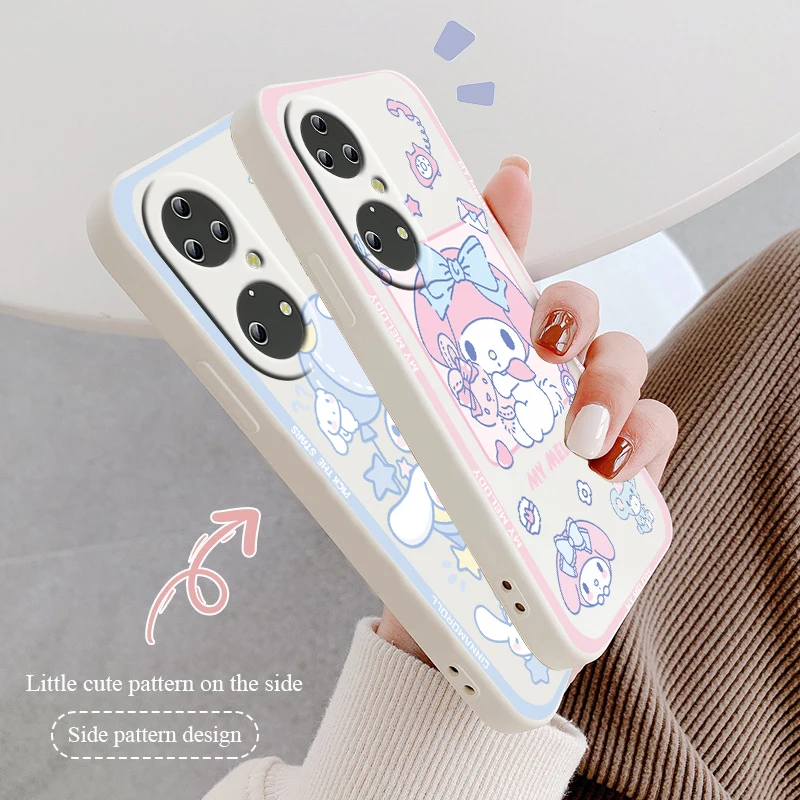 Phone Case For Huawei P50 P40 P30 P20 Pro Lite E Y9S Y9A Y9 Y6 Nova Y70 5T 9 5G Melody Cinnamoroll Art Cute Liquid Rope Cover