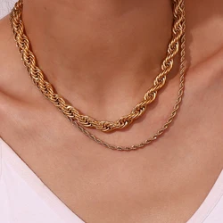 Minimalist Basic Gold Color Twisted Rope Chain Choker Necklaces For Women Street Style Stainless Steel Jewelry Gold Necklace