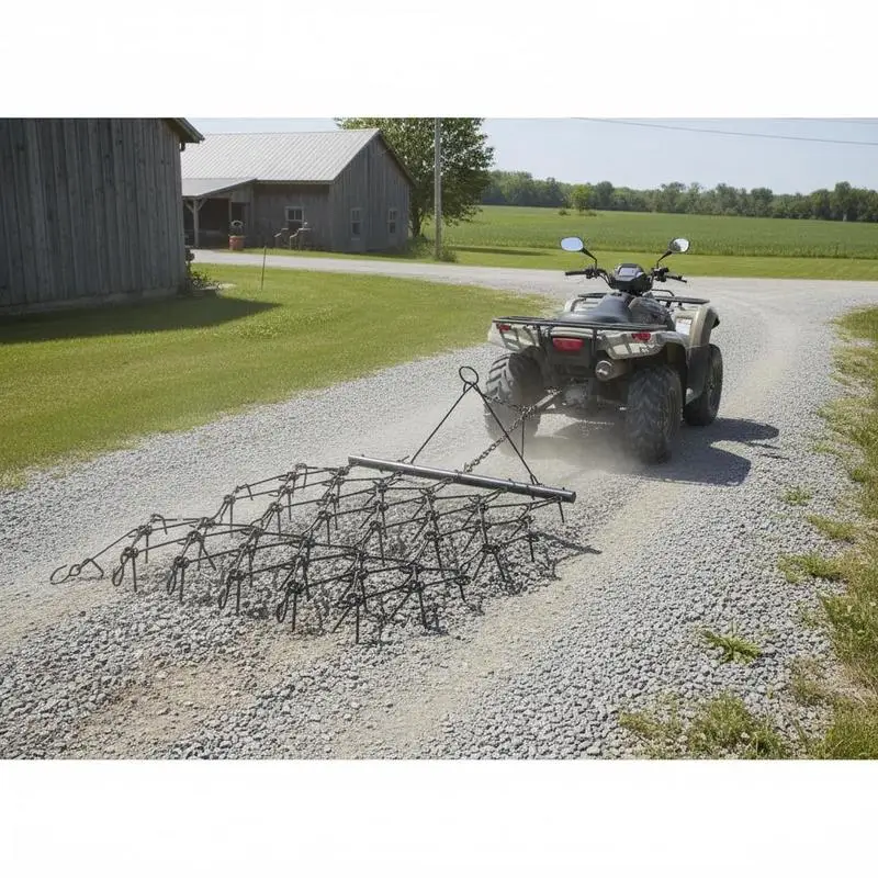Herse traînée à chaîne 1707x1219 mm, niveleur de sentier avec 80 dents acérées, pour le nivellement de terrains, la préparation de terrains gazonnés, herse remorquable pour tracteur, VTT, UTV, allée de gravier, ferme
