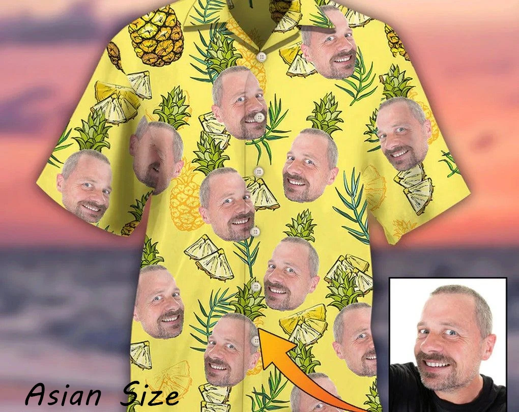 Custom Funny Face Hawaiian Shirts Summer Fashion Short Sleeve Tropical Flower Shirt Loose Breathable Palm Tree Graphic Blouses