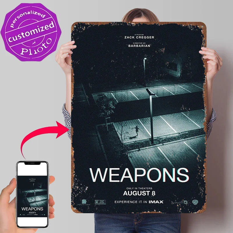 Weapons Movie 3D Printed Texture Poster Personalized Wall Art Retro Metal Tin Signs for Vintage Home Decor Ornaments Man Cave