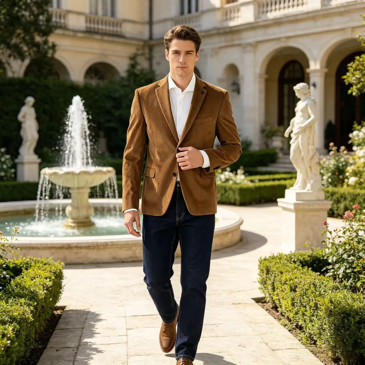 Men's Corduroy Blazer with Elbow Patch Slim Fit Two Button Notch Lapel Sport Coat Tuxedos Formal Business Casual Suit Jacket