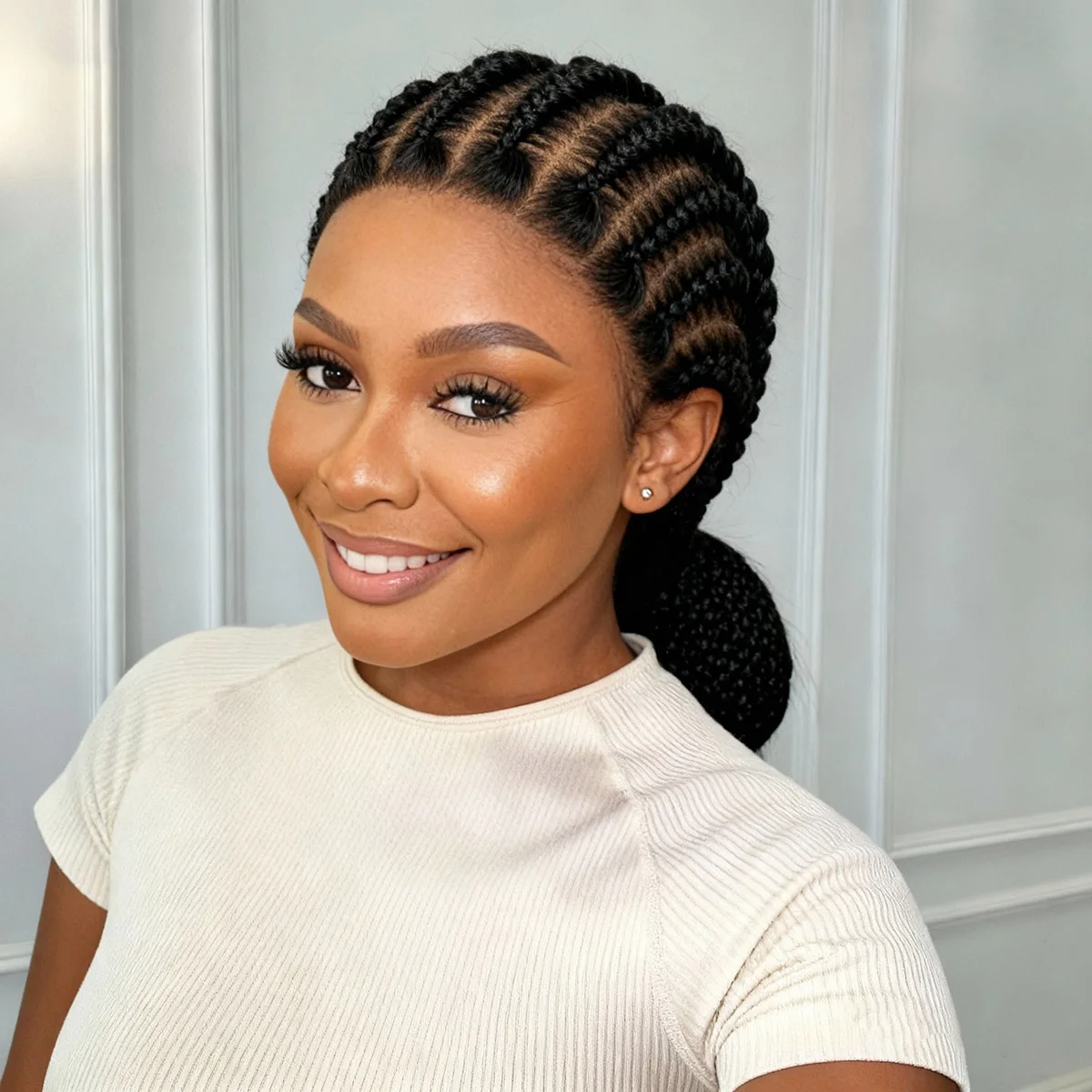 جامبو كورنو الضفائر شعر مستعار الاصطناعية الدانتيل الكامل جميع الظهر كعكة الهولندية مضفر الباروكات للنساء السود #5