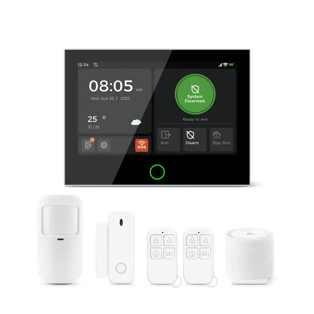 

2025 Tuya Wireless 7-inch Touch Screen GSM WIFI/4G GSM Home Alarm Security Smart Alarm System Kit With PIR Sensor Door Sensor
