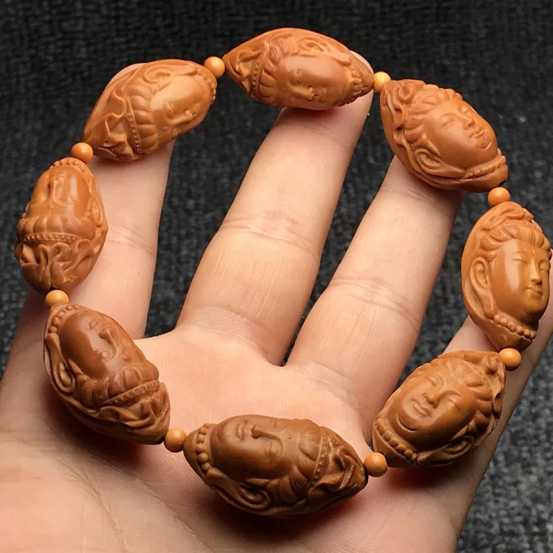 Ecology Olive Nut carved Guanyin Single Circle Prayer Beads bracelet Handmade Men and Women Whol