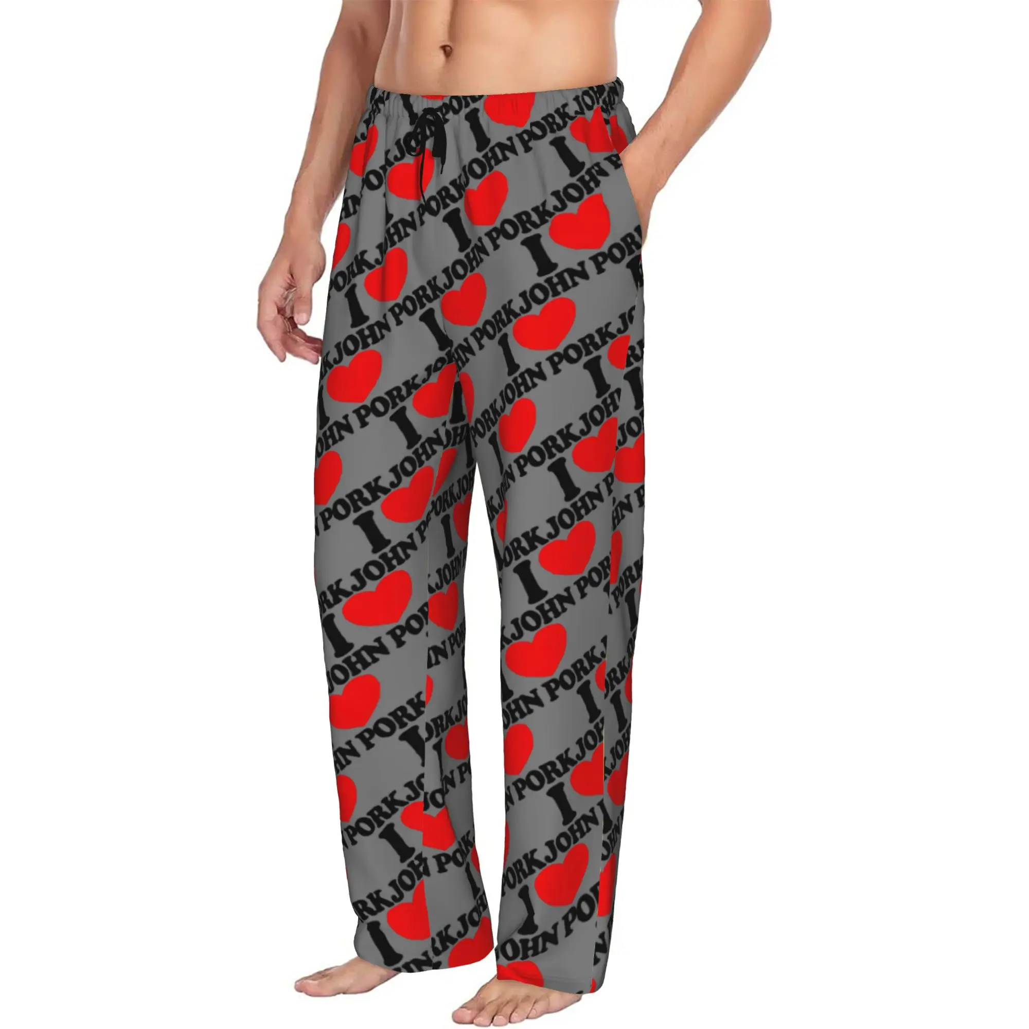 Custom Print Men's John pork is calling Pajama Pants Funny Pig Sleepwear Sleep Lounge Bottoms with Pockets
