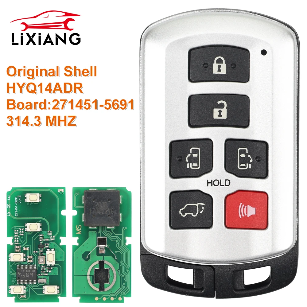 Lixiang chave remota inteligente de carro com 6 botões, para toyota sienna van key hyq14adr 2011-2019 314.3mhz ID4D-74, controle remoto de entrada sem chave