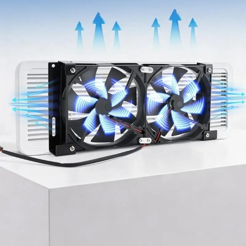 Motorhome Side Vent Fan for Refrigerator Vent Openings, 12V Two-Fan with Bracket and Temperature Response Operation for Trailer