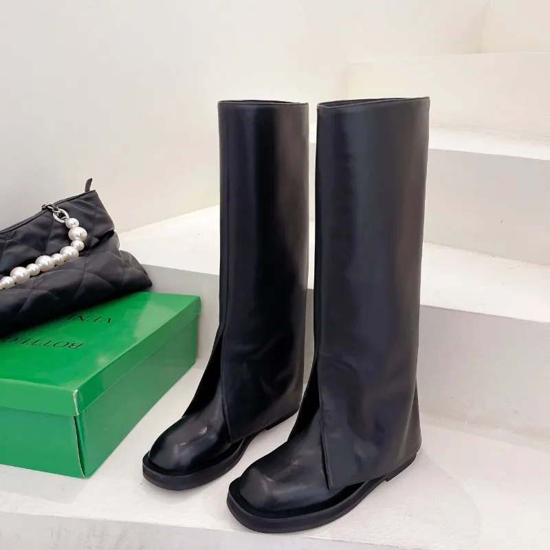 

New Style Women's Fashion High Great Quality Comfy Walking Vintage Black Slip on Women's Shoes Cover Trouser Boots for Women