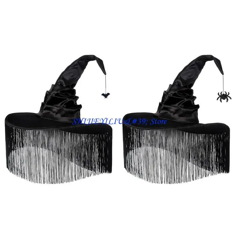 E21F Halloween Witch Hat Unisex Hat Adult Pleated Wizard Hat Role Play Pointed Hat