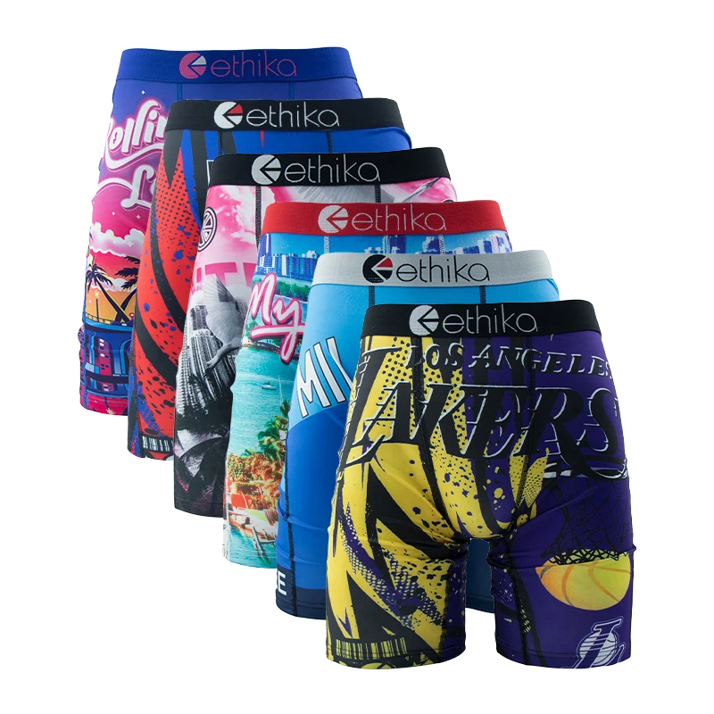 ETHIKA 6Pcs Men Underwear Boxers Breathable Man Swimming Underpants Plus Size Print Mens Panties Trunks Sexy Men's Boxershorts image 5