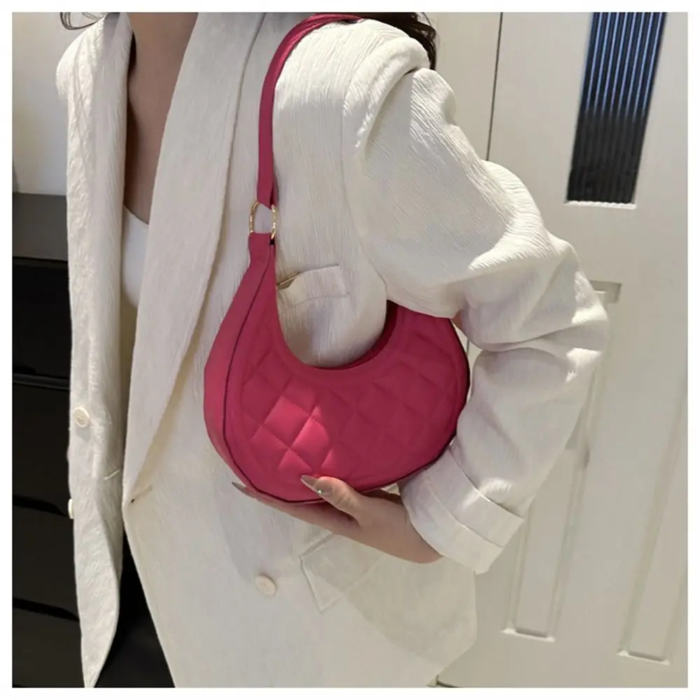 Women Fashion Soft PU Leather Shoulder Bag Female Large Capacity Solid Color Handbags Portable Casual Commuting Bag Underarm Bag