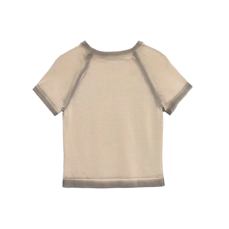 KEYANKETIAN, новинка лета 202, женский вязаный топ с градиентом и принтом тай-дай, тонкий укороченный пуловер в уличном стиле с круглым вырезом и короткими рукавами